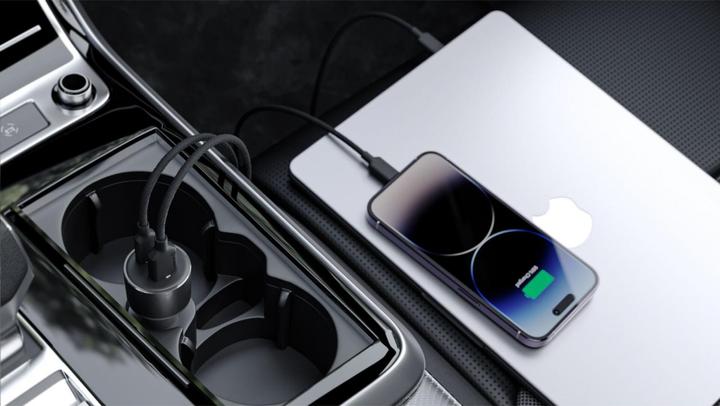 Actual product image Alogic Positioner car 100W USB-C+USB-A +USB-C to USB-A cable