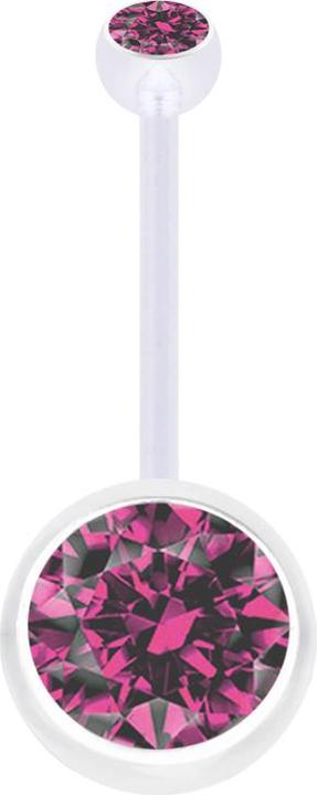 Star Piercing Banane Schwangerschaft transparent mit zwei Kugeln Kristall gross pink (Bioflex, ohne Messing)