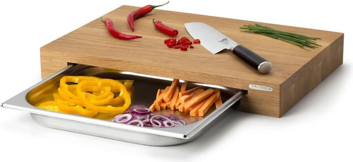 Actual product image Continenta Oak cutting board with stainless steel drawer, 39x27x6 cm