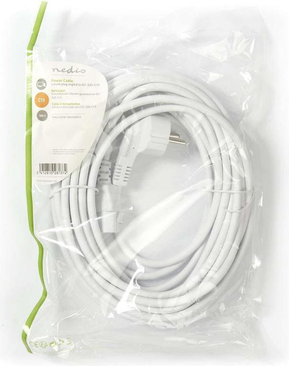 Actual product image Nedis CEGP10000WT100 Mains cable Schuko plug, angled - IEC-320-C13 10 m White (10 m)
