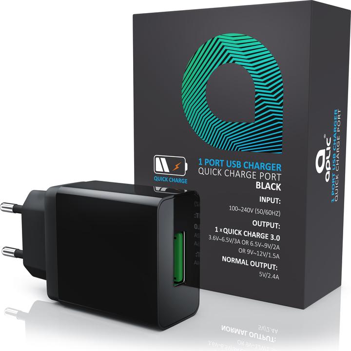 Actual product image Aplic USB charger 3000 mA, Quick Charge 3.0 USB charger 1x USB A QC 3.0 port, max. 3A via QC, black