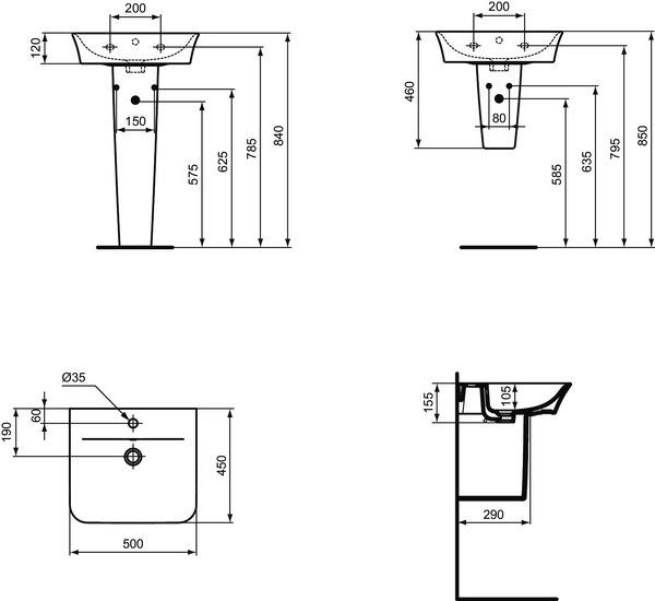 Produktbild Ideal Standard Halbsule Connect Air zu Waschtisch wei E030901 (280 mm, 180 mm)