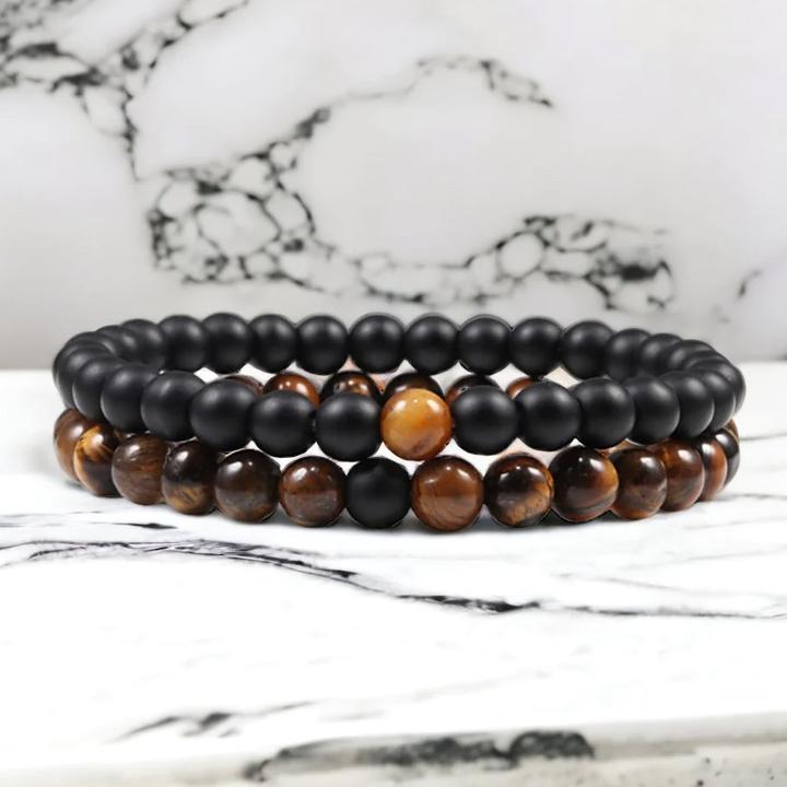 Actual product image Cbx Elasticated Bead Bracelet Tiger Eyes (Pumice, Malachite)