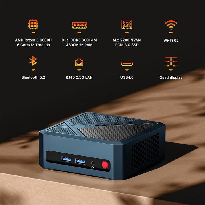 Immagine prodotto Bosgame Mini-PC mit Ryzen 5 6600H und Windows 11 Pro (AMD Ryzen 5 6600H, 24 GB, 512 GB)