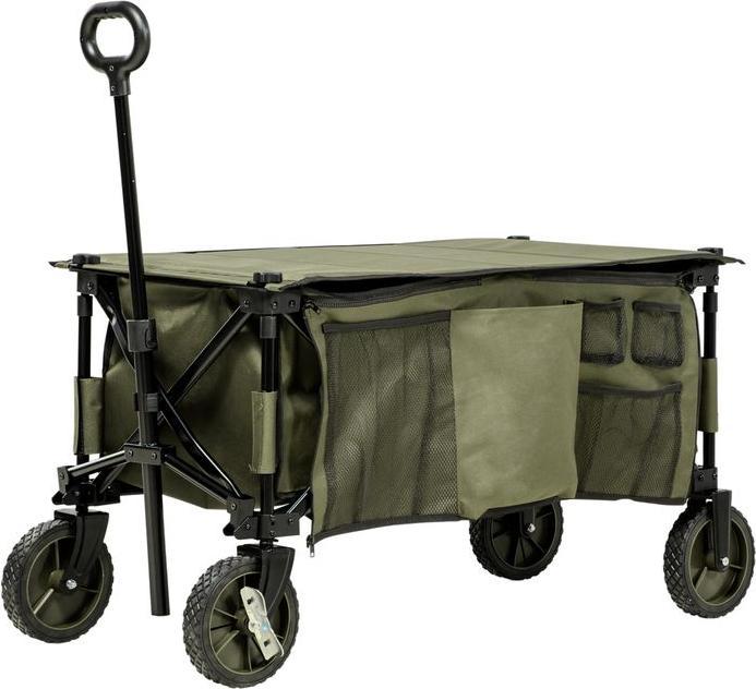 Swisshandel24 Bollerwagen Faltbar, Handwagen mit Räder, Bremsen, Tragetasche, 125L Grün