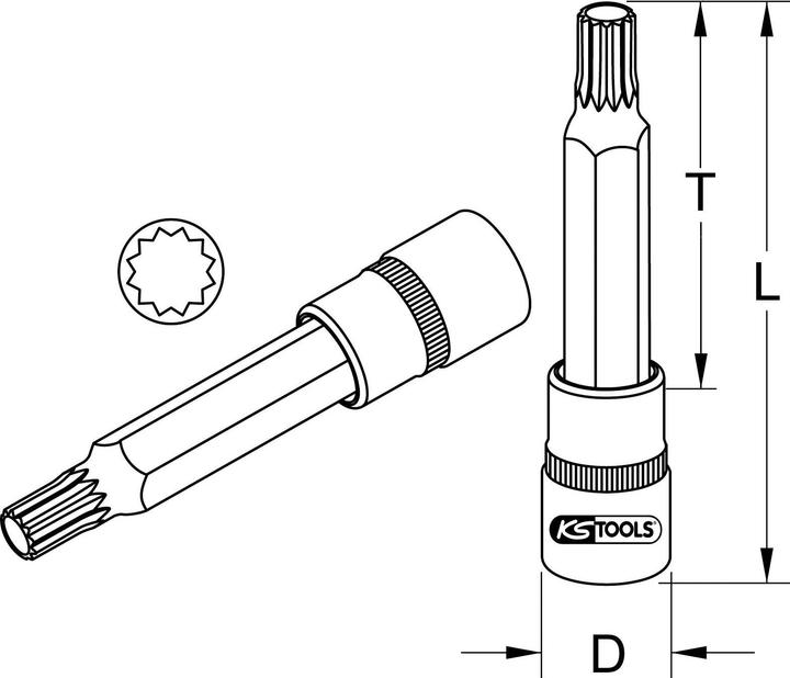 Produktbild KS Tools 1/2" Spezial-Bit-Stecknuss für Vielzahn-Schrauben am Ansaugkrümmer mit Kugelkopf, 10 mm (
