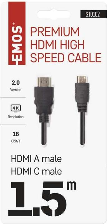 Actual product image Emos High Speed HDMI cable 2.0 A plug - C plug 1.5m (1.50 m, HDMI)