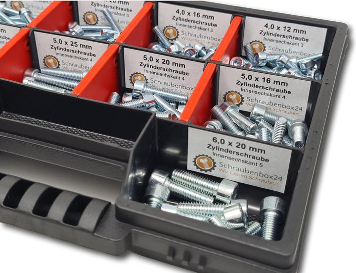 Produktbild Schraubenbox24 Zylinderkopfschrauben Sortiment M4-M5-M6 // 12mm-30mm 210 tlg. Schraubenbox (210 Schrauben pro Stück)