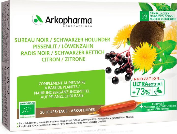 Immagine prodotto Arkopharma Arkofluide Bio Holunder Rettich Löwenzahn Zitrone (20 Pezzo/i, Fiala, 360 g)