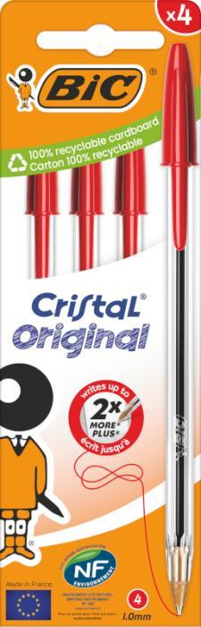 Image du produit Bic Stylo à bille Cristal Original Rouge (Rouge, Transparent, 4 x)