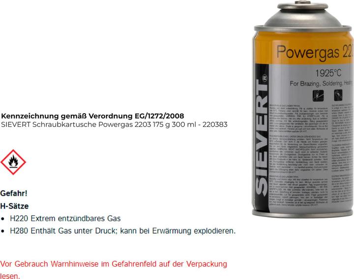 Image du produit Sievert Cartouche de gaz Powergas 175 g 1 pc.