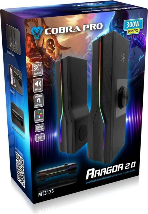 Immagine prodotto Media-Tech COBRA PRO ARAGOR 2.0 - Altoparlanti convertibili a 2 ingressi in linea e Bluetooth Dual-Game 2.0 (8 W, Canale 2.0)
