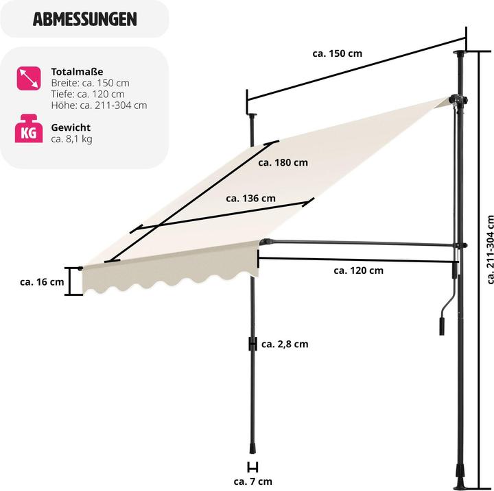 Immagine prodotto tectake Tenda da sole a morsetto (1.50 m)