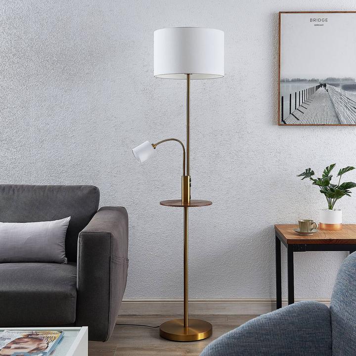 Actual product image Lindby Aovan floor lamp with shelf and USB, bronze (E27)