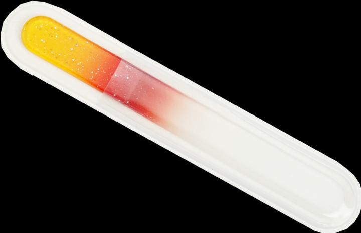 Actual product image Glass file - double-sided, yellow/red with glitter, round on both sides, length: 9 cm