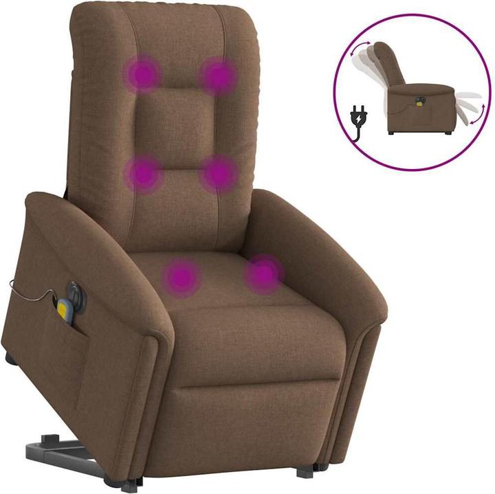 VidaXL Elektrischer Massagesessel mit Aufstehhilfe Braun Stoff