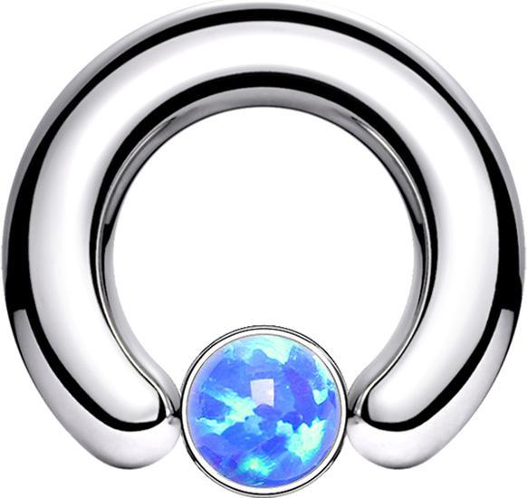 Star Piercing Closure Ring silber Scheibe Opal blau (Chirurgenstahl 316L, ohne Messing)