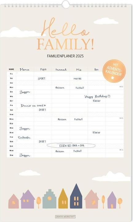 Calendrier familial Hello Family. 2025 (49 x 29.5 cm, Non contraignant, Allemand)