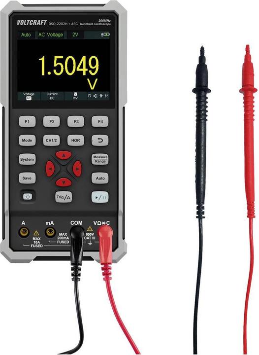 Produktbild Voltcraft DSO-2202H + AFG Hand-Oszilloskop 200MHz 2-Kanal 1 GSa/s 8 kpts 8 Bit Handgerät 1St. (CAT II 400V)