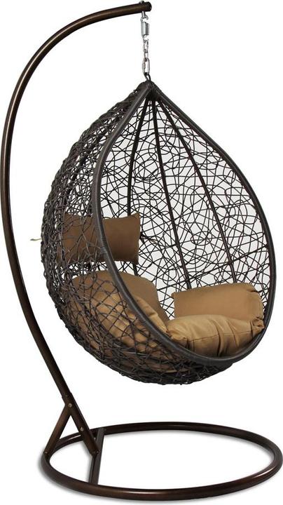 Produktbild PureHaven Hängesessel 115x120x202 cm Rattan-Kunststoffgeflecht elegant geformt mit Kissen wasserfest (120 kg)