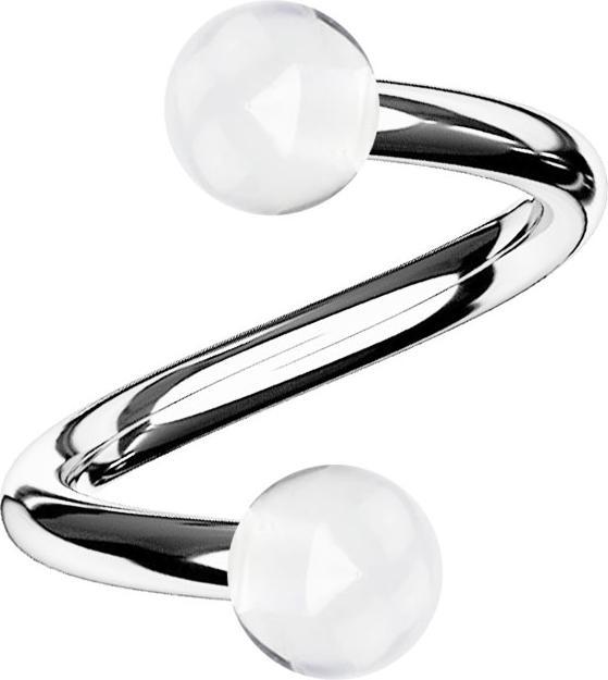 Star Piercing Micro Spirale silber mit zwei Kugeln transparent (Chirurgenstahl 316L, Acryl)