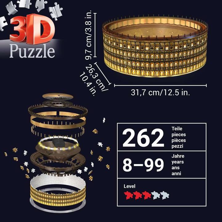 Productafbeelding Ravensburger 3D puzzel Colosseum in Rome bij nacht (216 onderdelen)