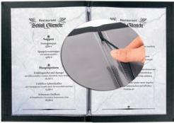 Actual product image Sigel Menu Folder with elastic binding, blind debossing: MENU, with 2 double transparent pockets for 8 pag