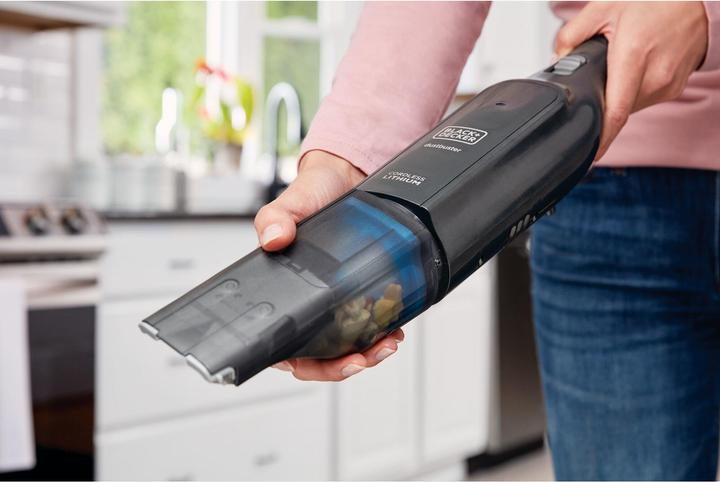 Actual product image Black & Decker 12 V / 2.0 Ah Dustbuster SLIM 24Wh, with integrated wide suction nozzle, charging cable, upholstery