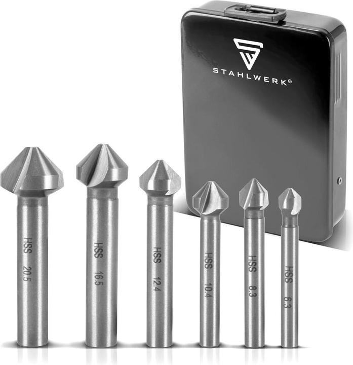 Produktbild Stahlwerk HSS Kegelsenker 6er Set 90° 6,3-20,5 mm DIN 335 Form C Senker (6,3, 10,4 mm, 12,4 mm, 20,5 mm, 16,5 mm, 8,3)