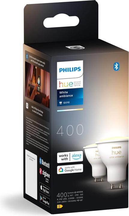 Produktbild Philips Hue White Ambiance (GU10, 4.20 W, 400 lm, 2 x, E)