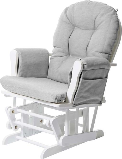 Immagine prodotto Swisshandel24 Poltrona relax, poltrona a dondolo con sgabello, tessuto/tessuto - grigio chiaro, struttura bianca