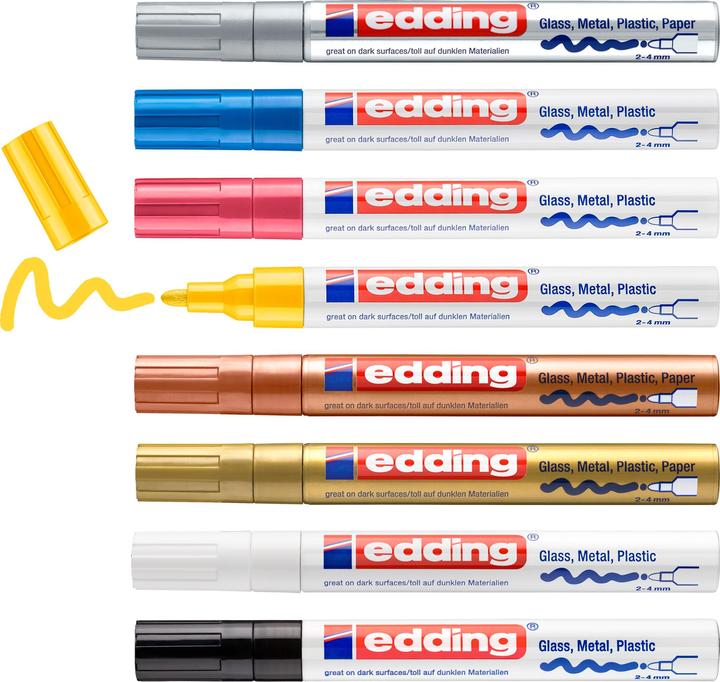 Actual product image Edding Gloss paint marker (Yellow, Golden, Silver, Light blue, Rose, White, Black, Copper, 4 mm, 8 x)