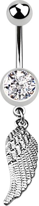 Star Piercing Banane silber mit Anhänger Flügel und Kristall silber (Chirurgenstahl 316L, ohne Messing)