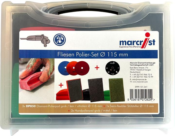 Produktbild Marcrist Fliesen-Polier Set 115mm + 1x Klett-Stützteller + 3x Klett-Diamantscheibe + 3x