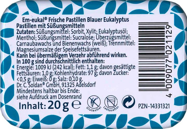 Image du produit Em-eukal Pastilles fraîches à l'eucalyptus bleu sans sucre avec xylitol (1 pcs, 20 g)
