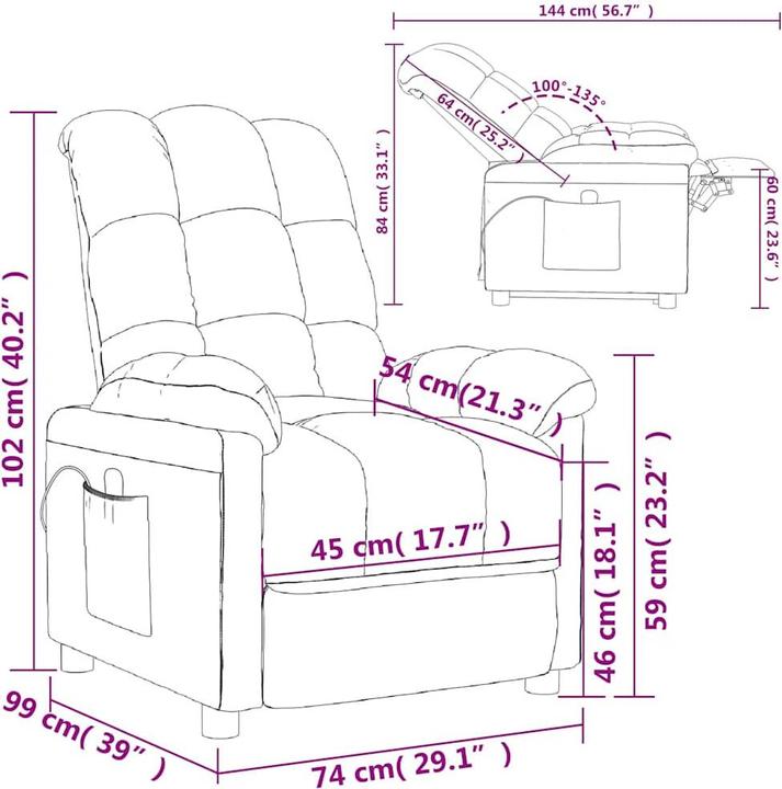 Produktbild VidaXL Massagesessel Fernsehsessel Relaxsessel Sessel Liegesessel Creme Stoff