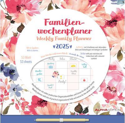 Produktbild Alpha Edition Familien Wochenkalender Flowers 2025, 30,5x30,5cm, Wochenplaner mit 6 Spalten für (30.5 x 30.5 cm, Deutsch)