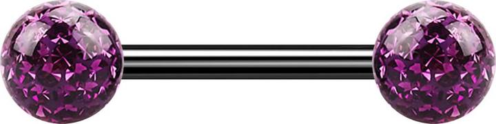 Produktbild Star Piercing Barbell schwarz mit zwei Kristallkugeln violett Epoxy Schutzschicht (ohne Messing, Titan G23)