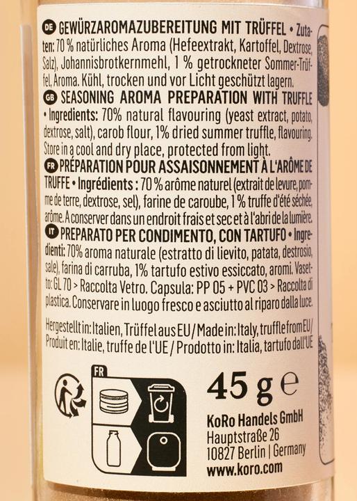 Valori nutrizionali e ingredienti KoRo Preparazione aromatica speziata con tartufo (45 g)