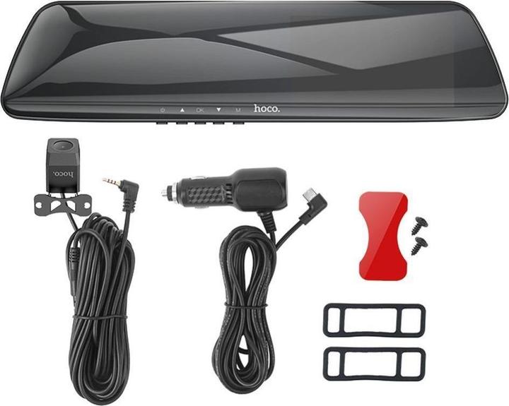 Immagine prodotto Hoco Specchio per cruscotto + telecamera posteriore DV4, LCD da 4,5 pollici, nero (Display integrato, WiFi, Ricevitore GPS, Bluetooth)