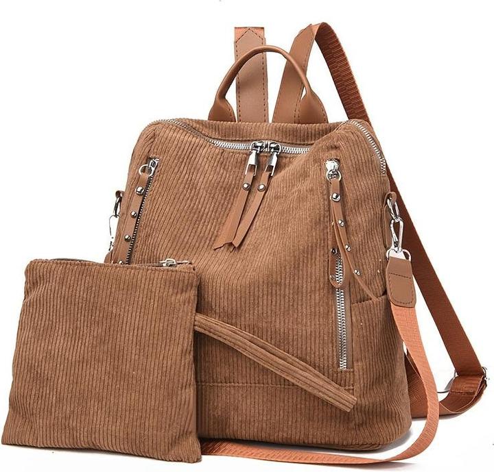 Immagine prodotto Only-Bags.Store Elegante zaino in velluto a coste - spazioso e versatile con cinghie regolabili, chiusura a zip per