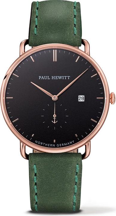Actual product image Paul Hewitt Grand Atlantic Line Black Sea Rose Gold Leather Green (Analogue wristwatch, 42 mm)