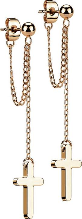 Star Piercing Ohrstecker rosegold mit Kugel Anhänger Kette mit Kreuz (ohne Messing, Chirurgenstahl 316L)