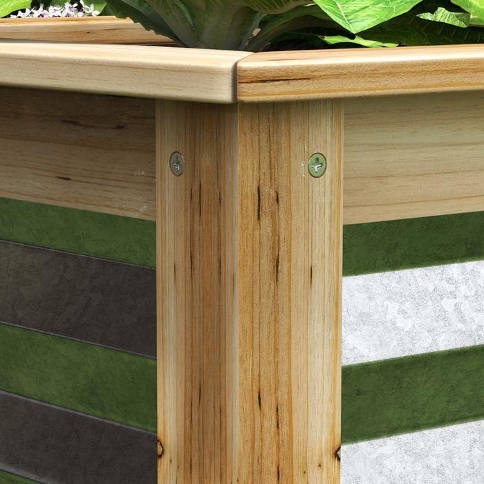 Image du produit Swisshandel24 Lit surélevé en métal, bac à fleurs, bac à plantes avec cadre en bois, bac à légumes, bac à herbes
