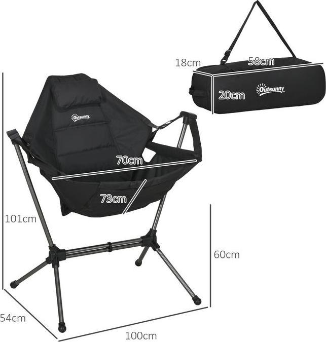 Image du produit Swisshandel24 Fauteuil à bascule de camping, pliable, dossier réglable, cadre en aluminium, 54x100x101cm, noir