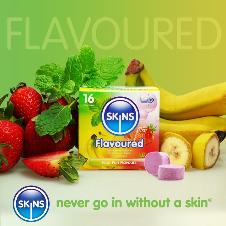 Actual product image Skins Flavoured" Fun Flavours, flavour mix of 4 delicious condoms - without latex odour (4 pcs.)