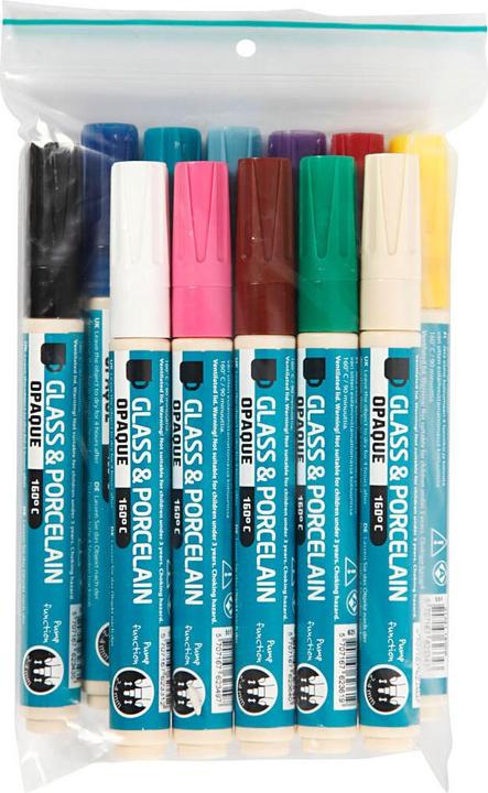 Image du produit Creotime Crayons pour verre & porseleins, 2-4 mm lijn, kleuren assorti, dekkend, 12 assorti (Opaque, 4 mm, 12 x)