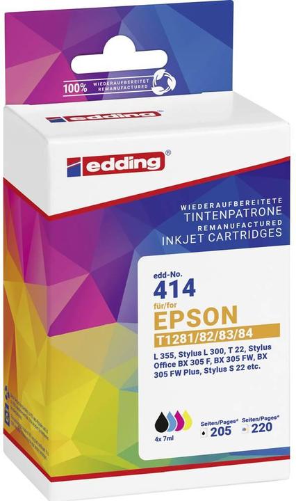 Produktbild Edding EDD-414 schwarz, cyan, magenta, gelb Druckerpatronen kompatibel zu EPSON T1285M, 4er-Set (M, BK, C, Y)