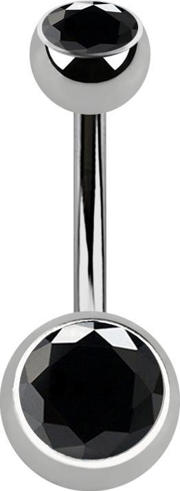 Star Piercing Banane silber mit zwei Kugeln silber Kristall schwarz (Titan G23, ohne Messing)