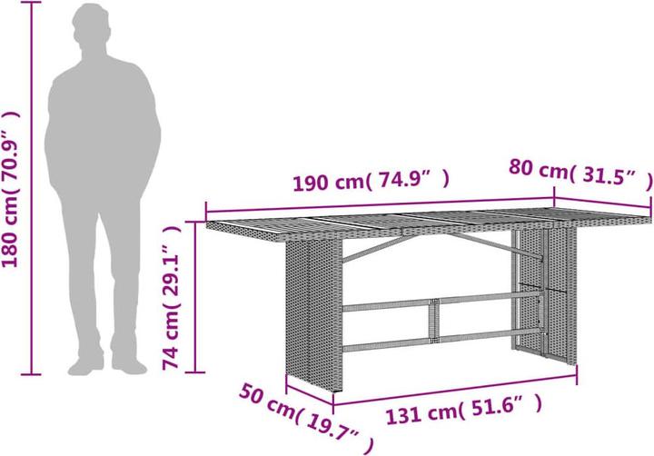 Immagine prodotto VidaXL Tavolo da giardino con piano 190 x 80 x 74 cm (80 cm)